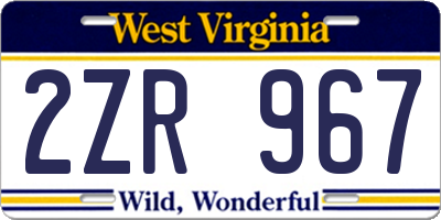 WV license plate 2ZR967