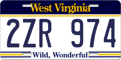 WV license plate 2ZR974