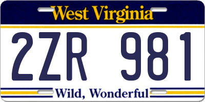 WV license plate 2ZR981