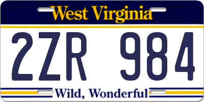 WV license plate 2ZR984