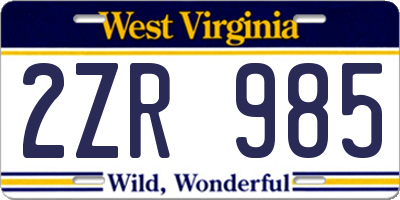 WV license plate 2ZR985