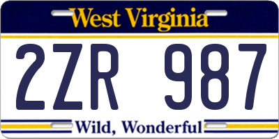 WV license plate 2ZR987