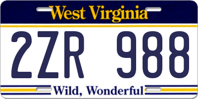 WV license plate 2ZR988