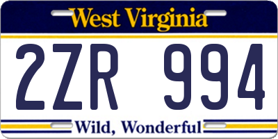 WV license plate 2ZR994