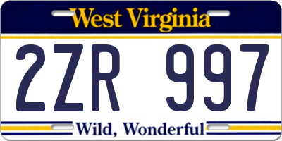 WV license plate 2ZR997