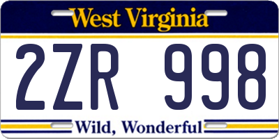 WV license plate 2ZR998
