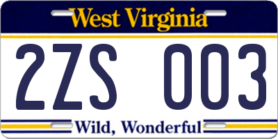 WV license plate 2ZS003
