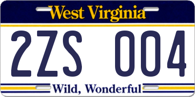 WV license plate 2ZS004