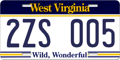 WV license plate 2ZS005