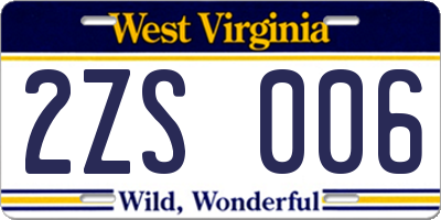 WV license plate 2ZS006
