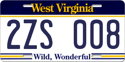 WV license plate 2ZS008