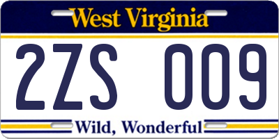 WV license plate 2ZS009