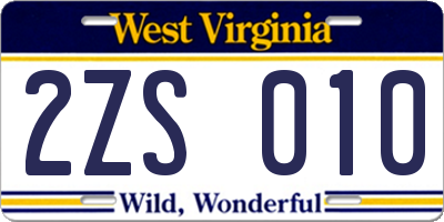 WV license plate 2ZS010