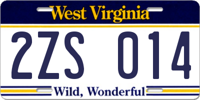 WV license plate 2ZS014