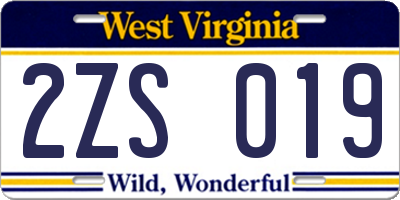 WV license plate 2ZS019