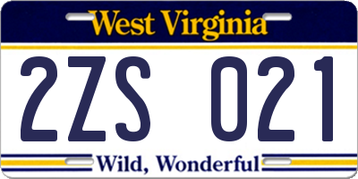 WV license plate 2ZS021
