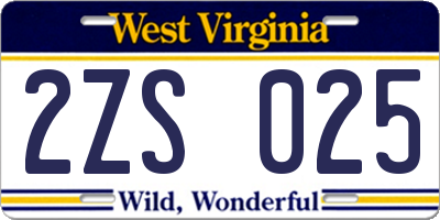 WV license plate 2ZS025