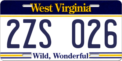 WV license plate 2ZS026
