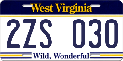 WV license plate 2ZS030