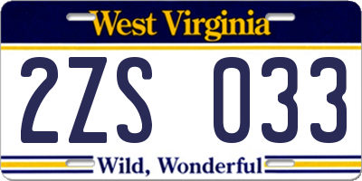 WV license plate 2ZS033