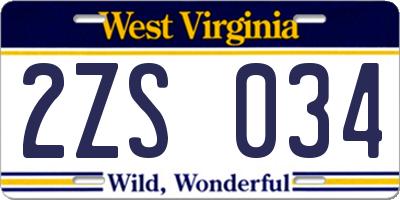 WV license plate 2ZS034