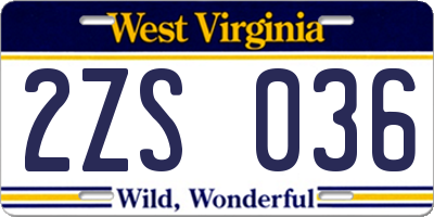 WV license plate 2ZS036