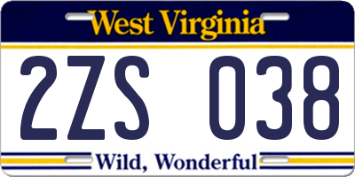 WV license plate 2ZS038