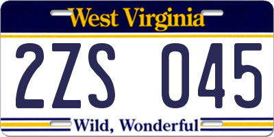 WV license plate 2ZS045