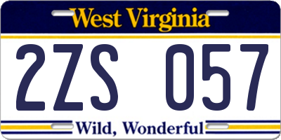 WV license plate 2ZS057