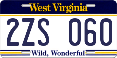 WV license plate 2ZS060