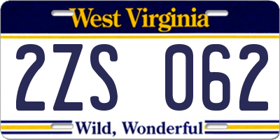 WV license plate 2ZS062