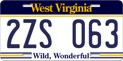 WV license plate 2ZS063