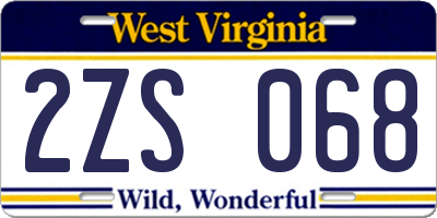 WV license plate 2ZS068