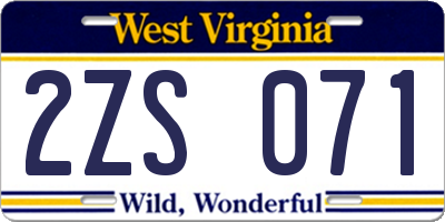 WV license plate 2ZS071