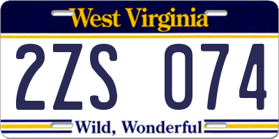 WV license plate 2ZS074