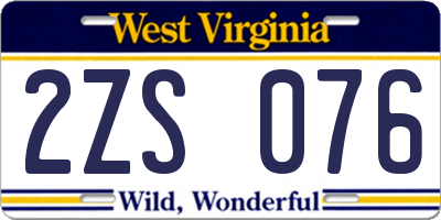 WV license plate 2ZS076