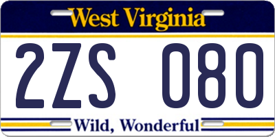 WV license plate 2ZS080