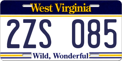 WV license plate 2ZS085