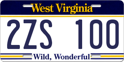 WV license plate 2ZS100