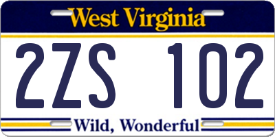WV license plate 2ZS102