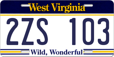 WV license plate 2ZS103