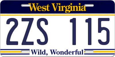 WV license plate 2ZS115