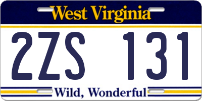 WV license plate 2ZS131