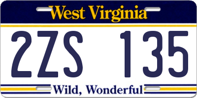 WV license plate 2ZS135