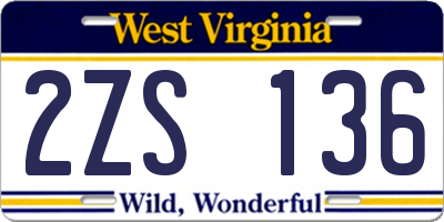 WV license plate 2ZS136