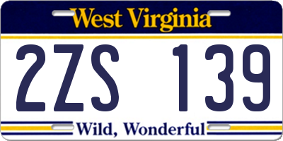 WV license plate 2ZS139