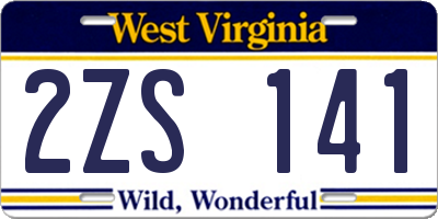 WV license plate 2ZS141