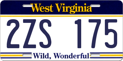 WV license plate 2ZS175