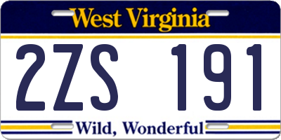WV license plate 2ZS191