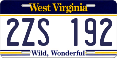 WV license plate 2ZS192